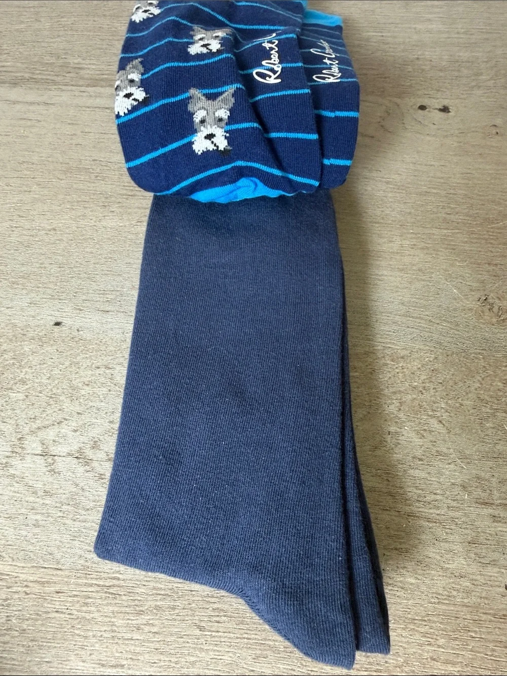 Robert Graham 3 Pack Navy Blue Striped Socks with Dog Motif